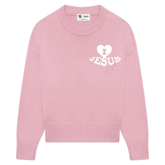 'I Love Jesus' Knit Sweater - Icy Pink