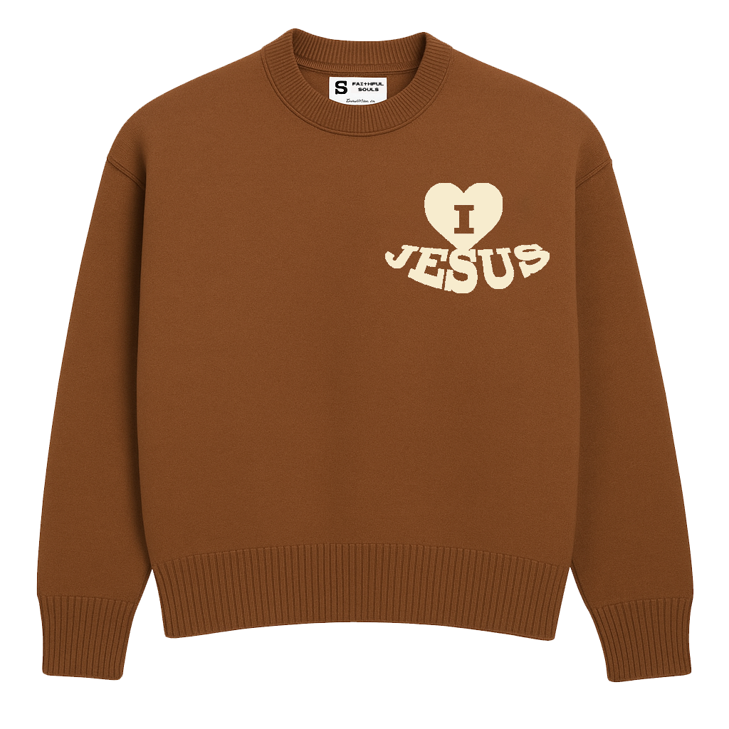 'I Love Jesus' Knit Sweater - Chocolate Brown