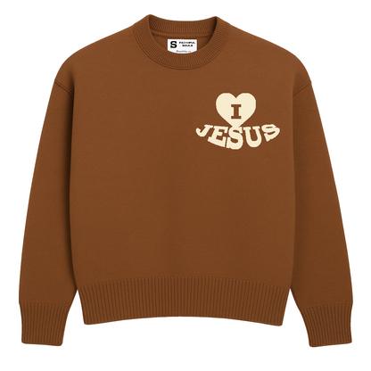 'I Love Jesus' Knit Sweater - Chocolate Brown