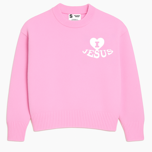 'I Love Jesus' Knit Sweater - Icy Pink
